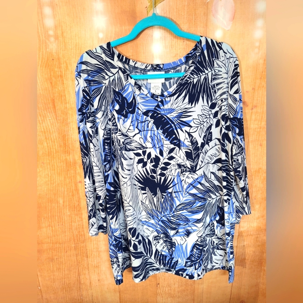 Tropical Blue and White Women's Top